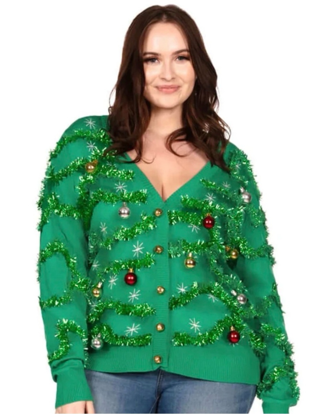 EUC Tipsy Elves Green Gaudy Garland Ugly Christmas Holiday Cardigan Sweater - 1X